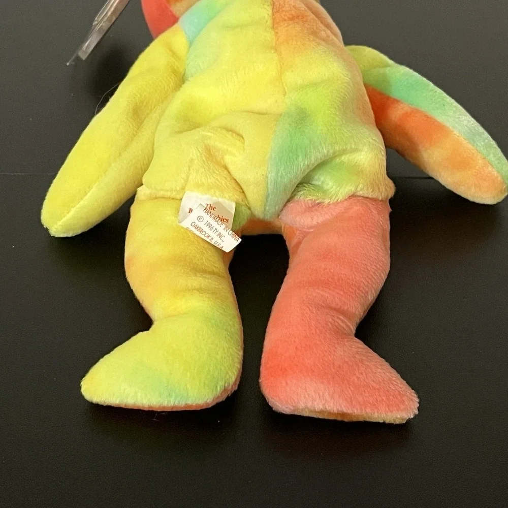 Ty Beanie Baby PEACE Bear 1996 Multicolor with ❤️ Heart Tag Tie Dye Neon Colors